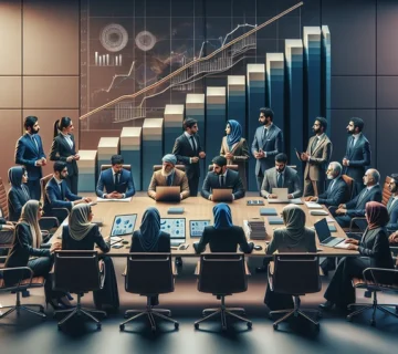 جلسه مدیران در حال بررسی چالش‌های مقیاس‌پذیری کسب‌وکار و تحلیل نمودار رشد برای برنامه‌ریزی رشد پایدار