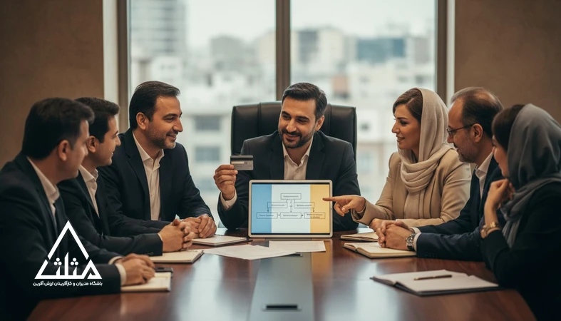 جلسه مدیران در حال بررسی رفتار خرید مشتری و تصمیم‌گیری احساسی در کنار تحلیل منطقی بازاریابی