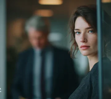 کارمند توانمند در محیط کاری مدرن که با نگاهی متفکر و فاصلهگرفته از سازمان دیده میشود؛ نمادی از فرسودگی شغلی و تصمیم پنهان برای ترک محل کار در نتیجه اشتباهات مدیریتی در نگهداشت استعدادها