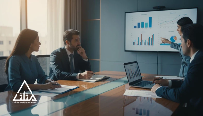 جلسه ارزیابی عملکرد مدیران در سازمان با فرم‌ها و نمودارهای KPI؛ تصویر مفهومی از بی‌اثر شدن ارزیابی عملکرد