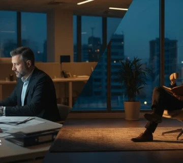 مدیر در محیط کاری مدرن در حال مدیریت تعادل کار و زندگی و پیشگیری از فرسودگی شغلی بدون افت عملکرد