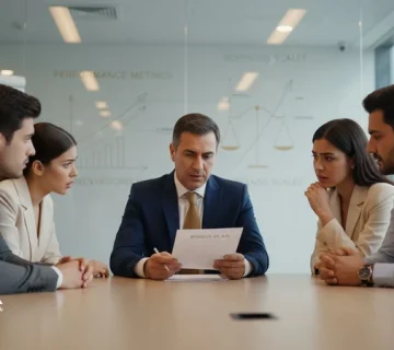 جلسه مدیریتی درباره طراحی سیستم پاداش منصفانه و اثر پاداش اشتباه بر انگیزه کارکنان