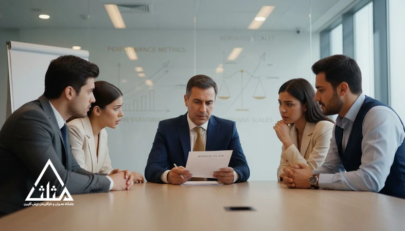 جلسه مدیریتی درباره طراحی سیستم پاداش منصفانه و اثر پاداش اشتباه بر انگیزه کارکنان