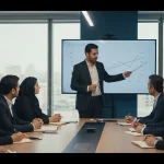 مدیران در جلسه تحلیل داده های بازار برای تشخیص سیگنال از نویز و تصمیم سازی دقیق