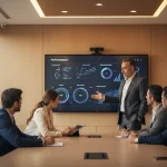 جلسه مدیران در حال بررسی عملکرد تیم و تصمیم‌گیری درباره سبک رهبری نتیجه‌ساز